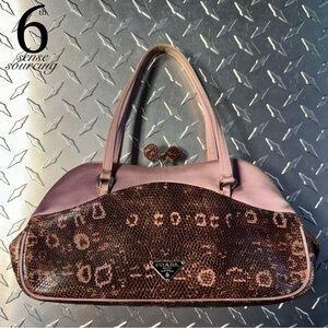 Prada Pink Leather & Brown Snakeskin-Print Shoulder Bag
